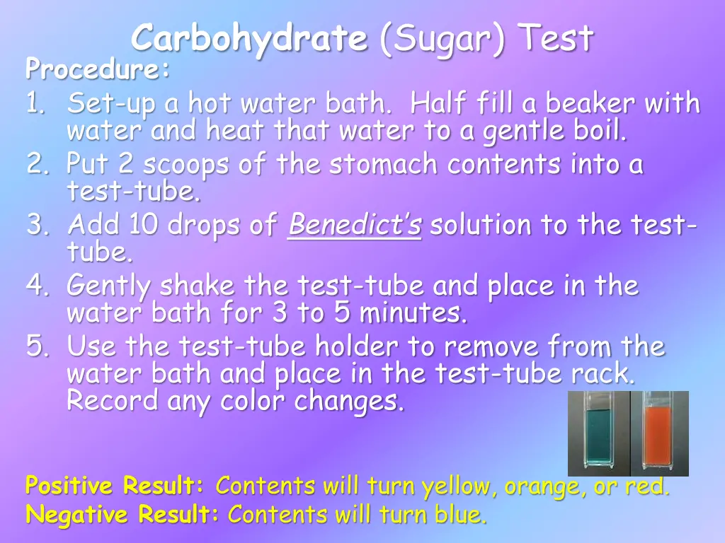 carbohydrate sugar test procedure