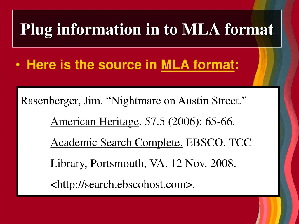 plug information in to mla format