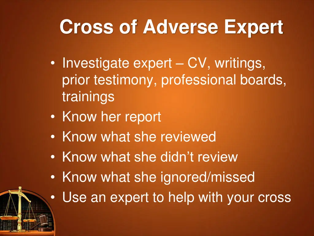 cross of adverse expert