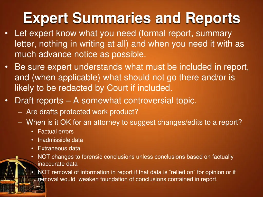 expert summaries and reports let expert know what