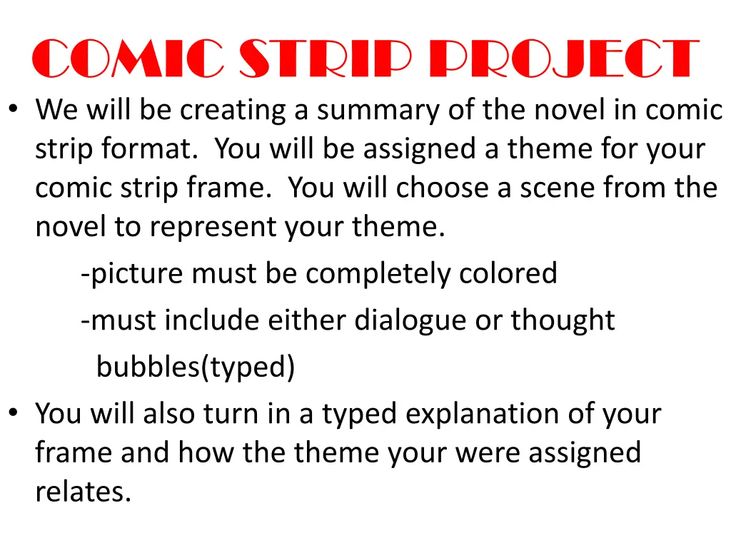 comic strip project we will be creating a summary