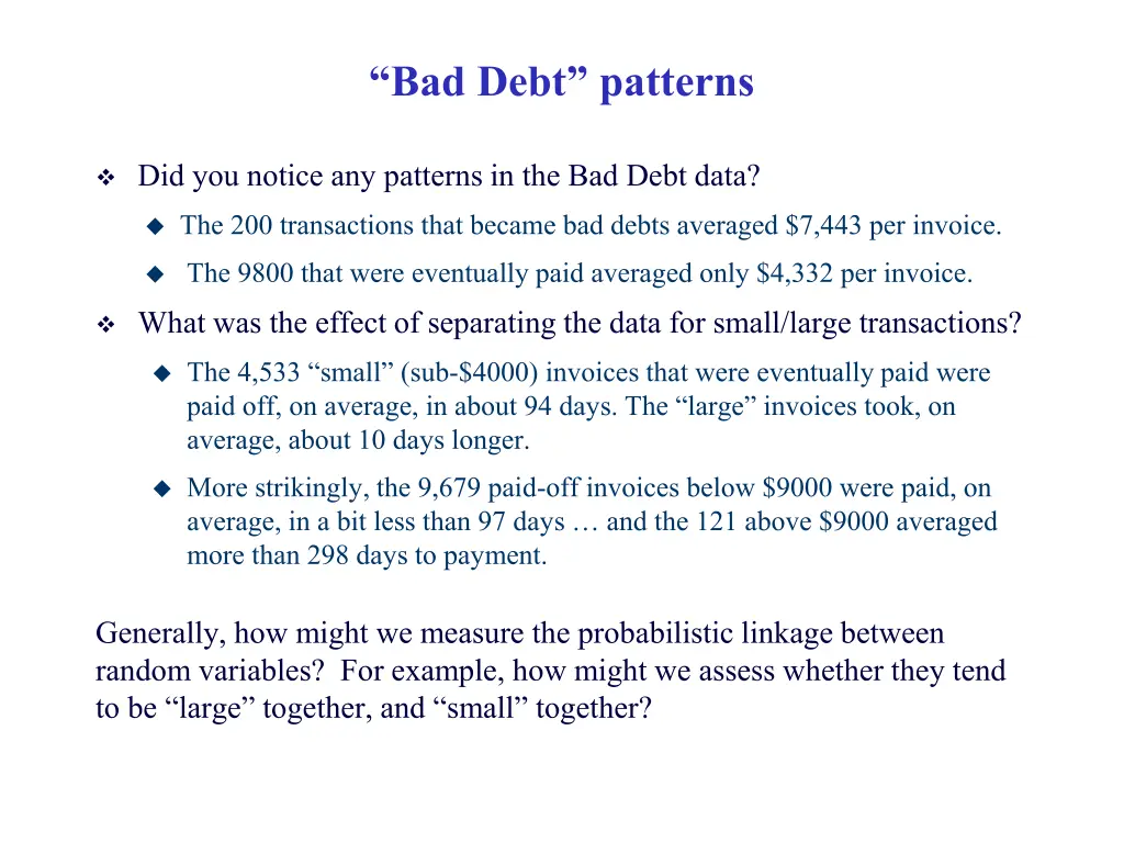 bad debt patterns