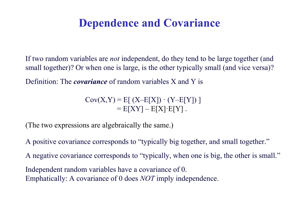 dependence and covariance