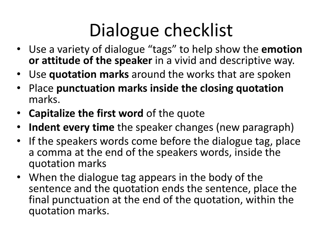 dialogue checklist use a variety of dialogue tags