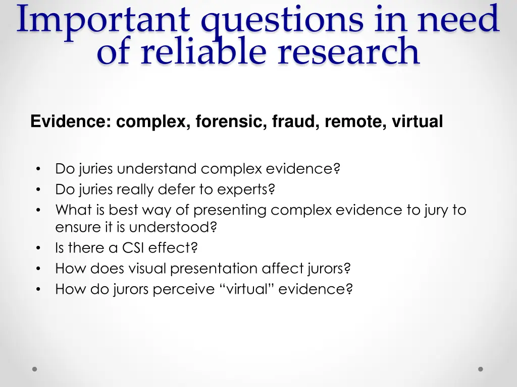 important questions in need of reliable research