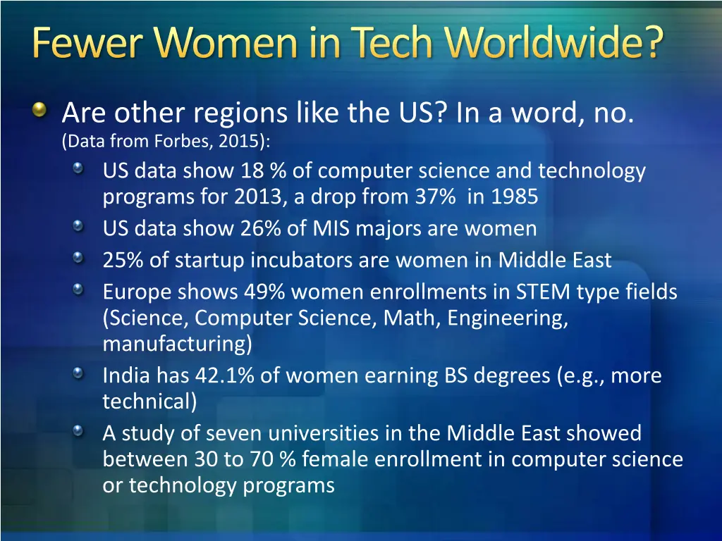 fewer women in tech worldwide