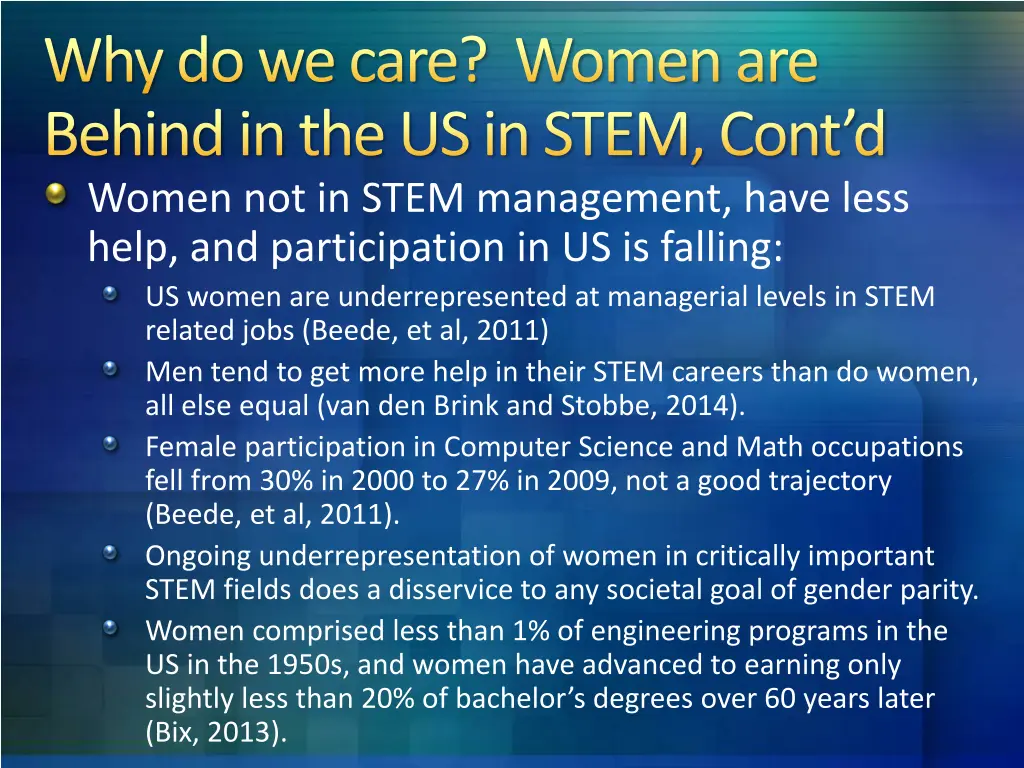 why do we care women are behind in the us in stem 1