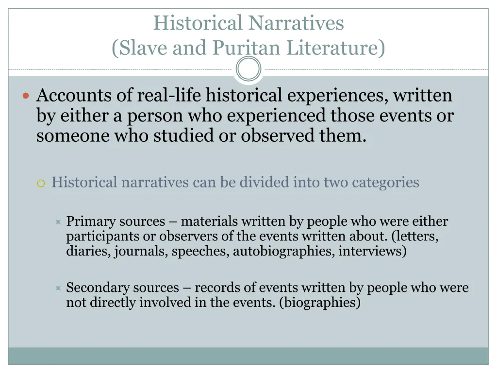 historical narratives slave and puritan literature