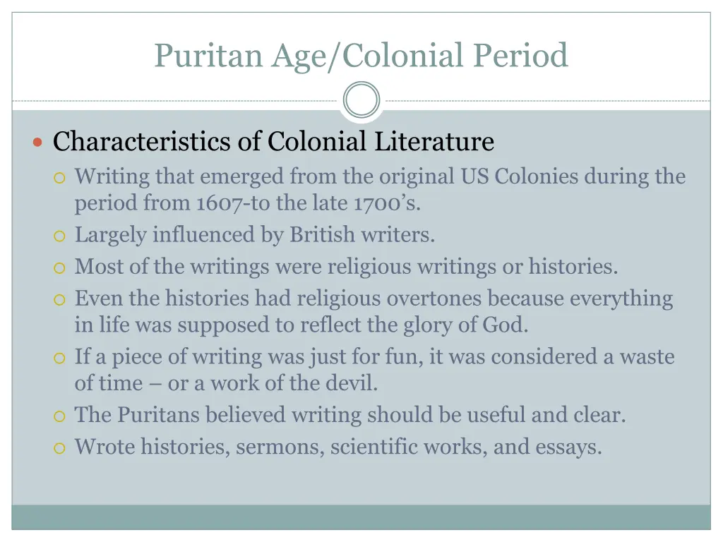 puritan age colonial period