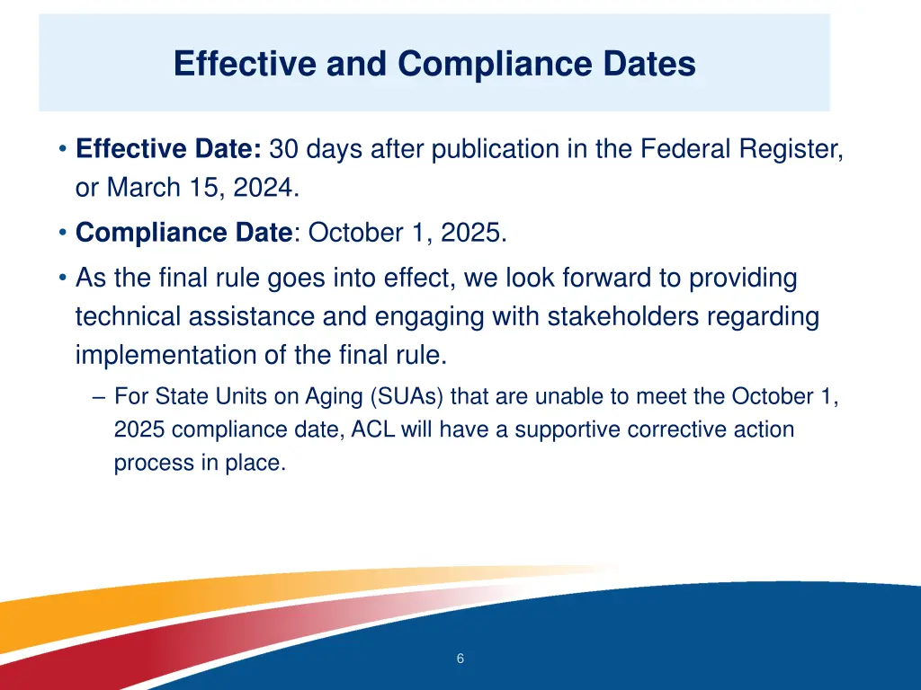 effective and compliance dates