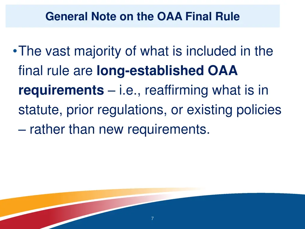 general note on the oaa final rule