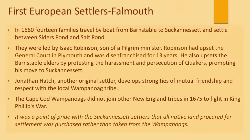 first european settlers falmouth