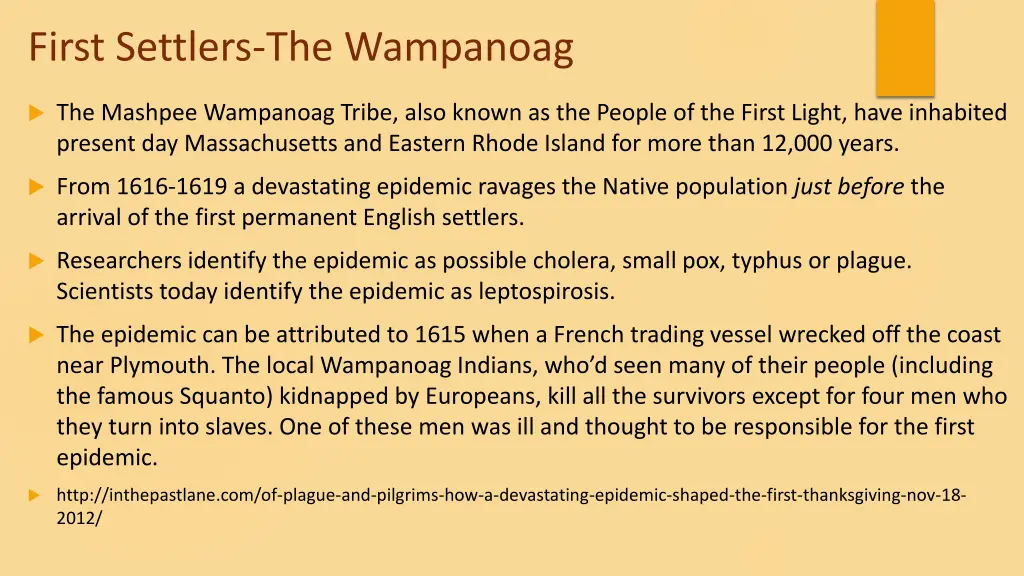 first settlers the wampanoag