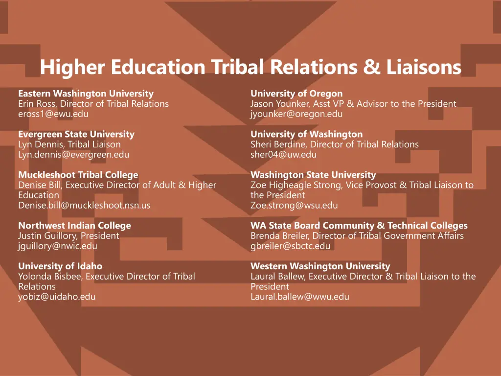 higher education tribal relations liaisons