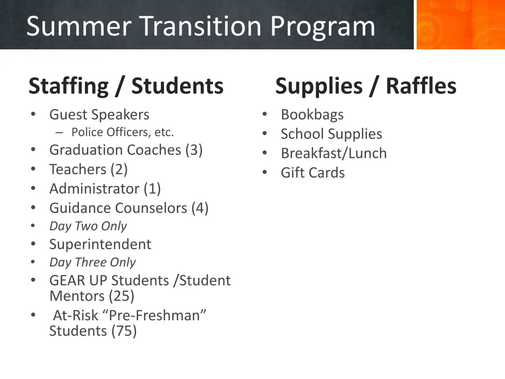 summer transition program