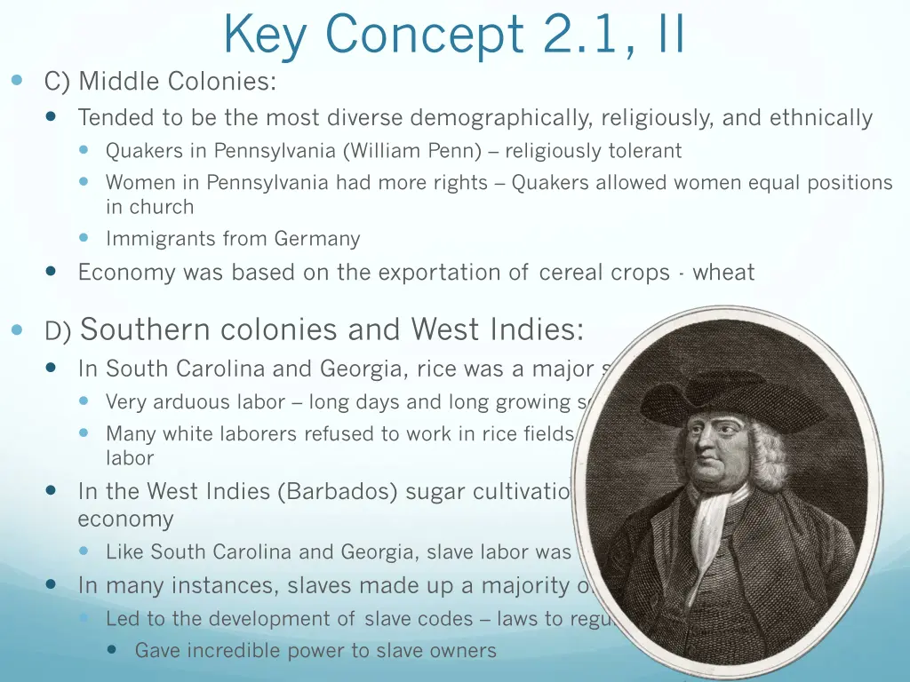 key concept 2 1 ii c middle colonies tended