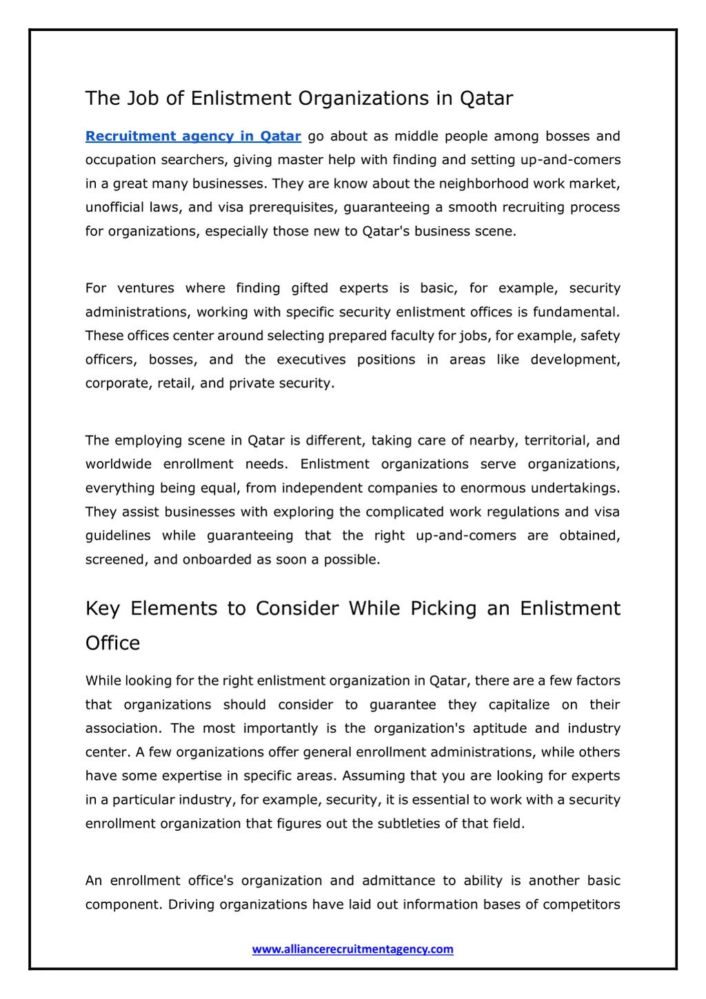 the job of enlistment organizations in qatar