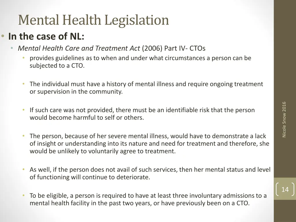 mental health legislation in the case