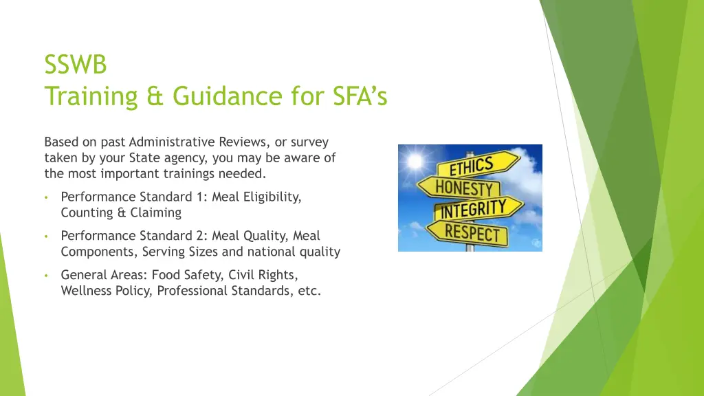 sswb training guidance for sfa s