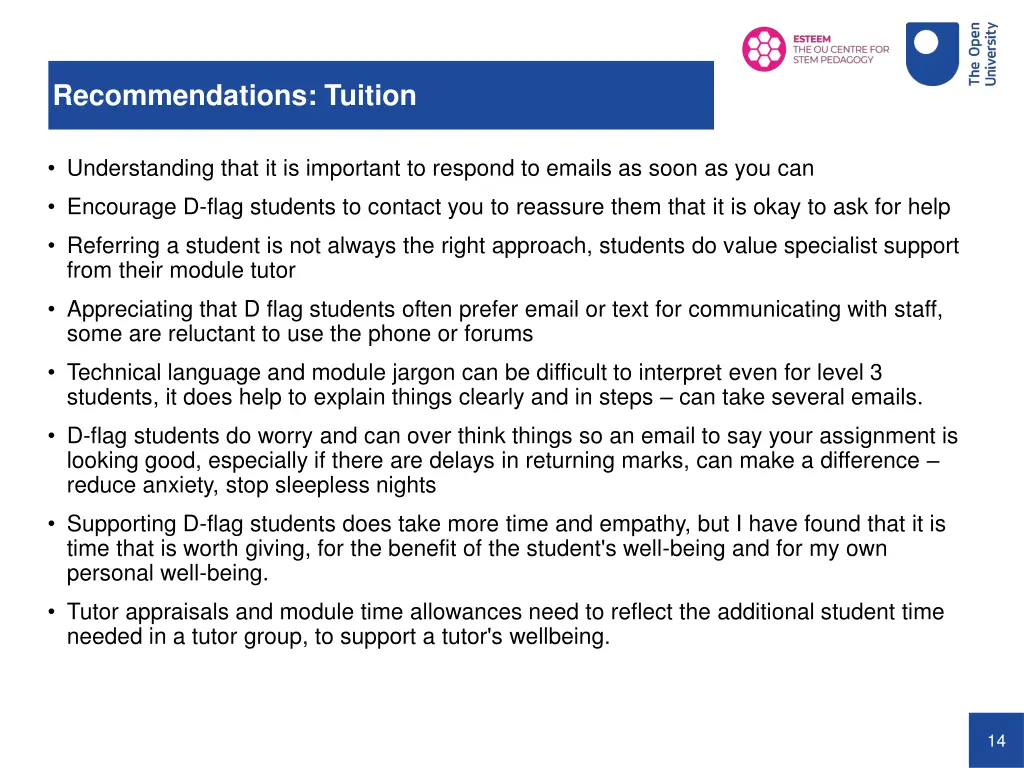 recommendations tuition