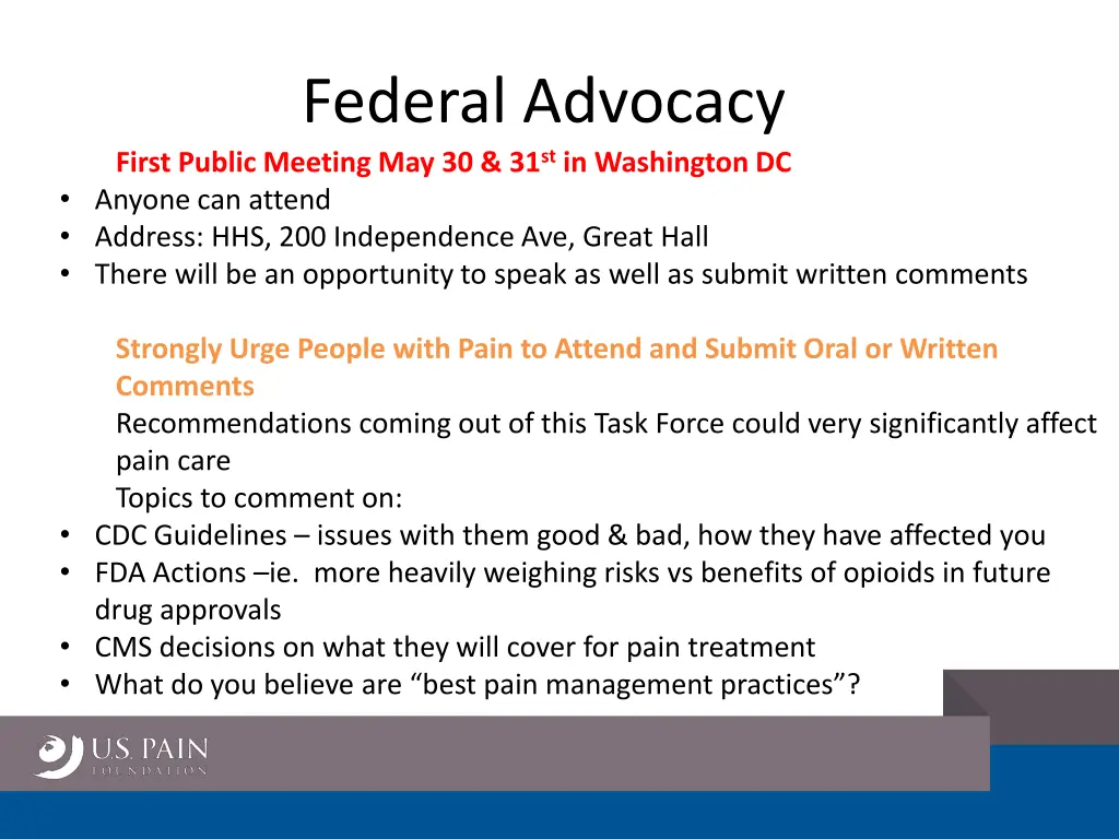 federal advocacy first public meeting