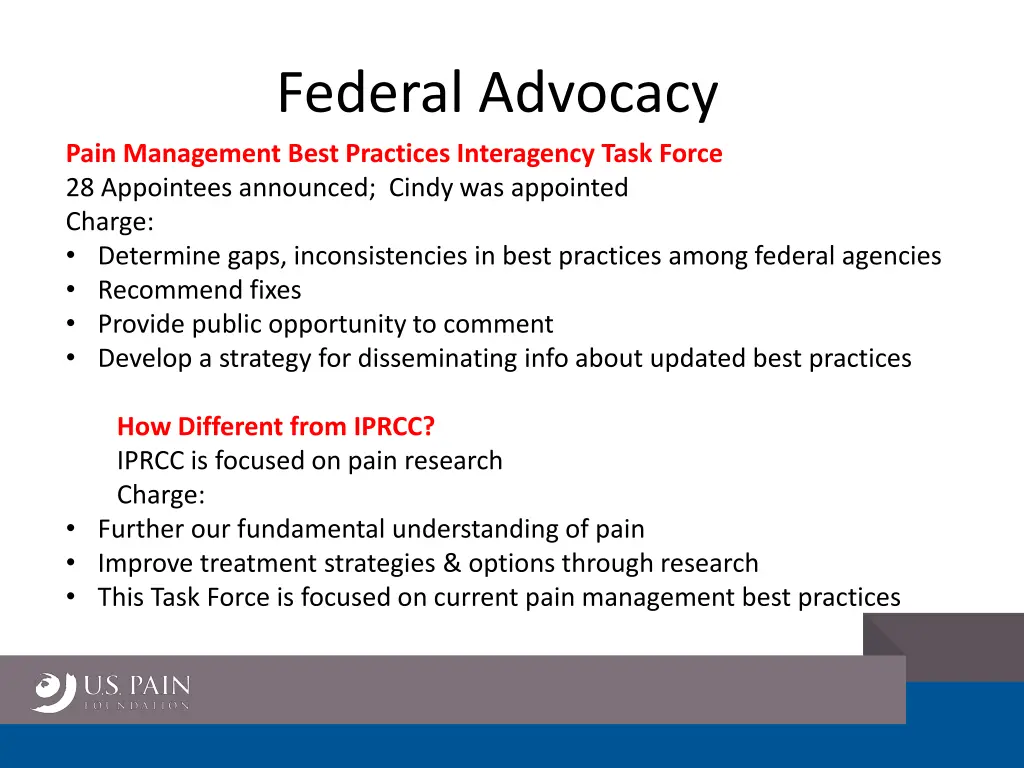 federal advocacy pain management best practices