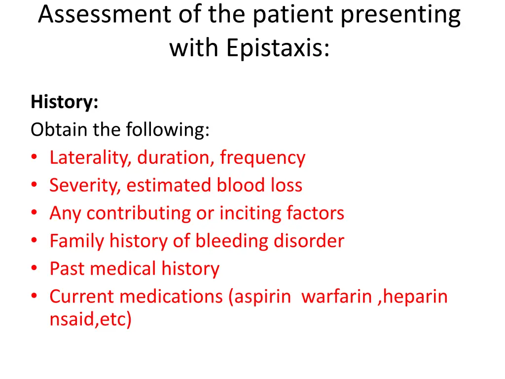 assessment of the patient presenting with