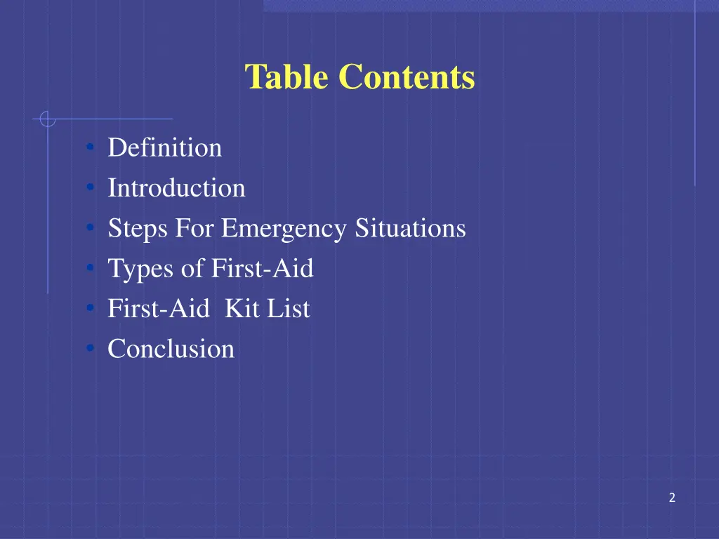 table contents