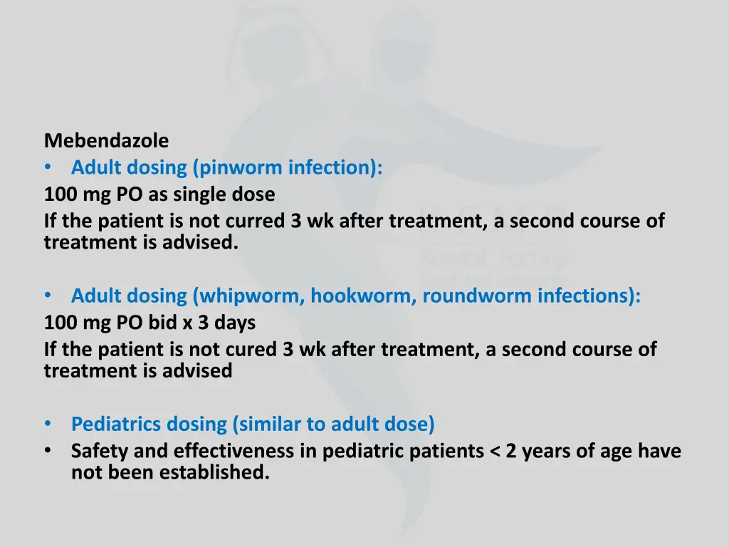 mebendazole adult dosing pinworm infection