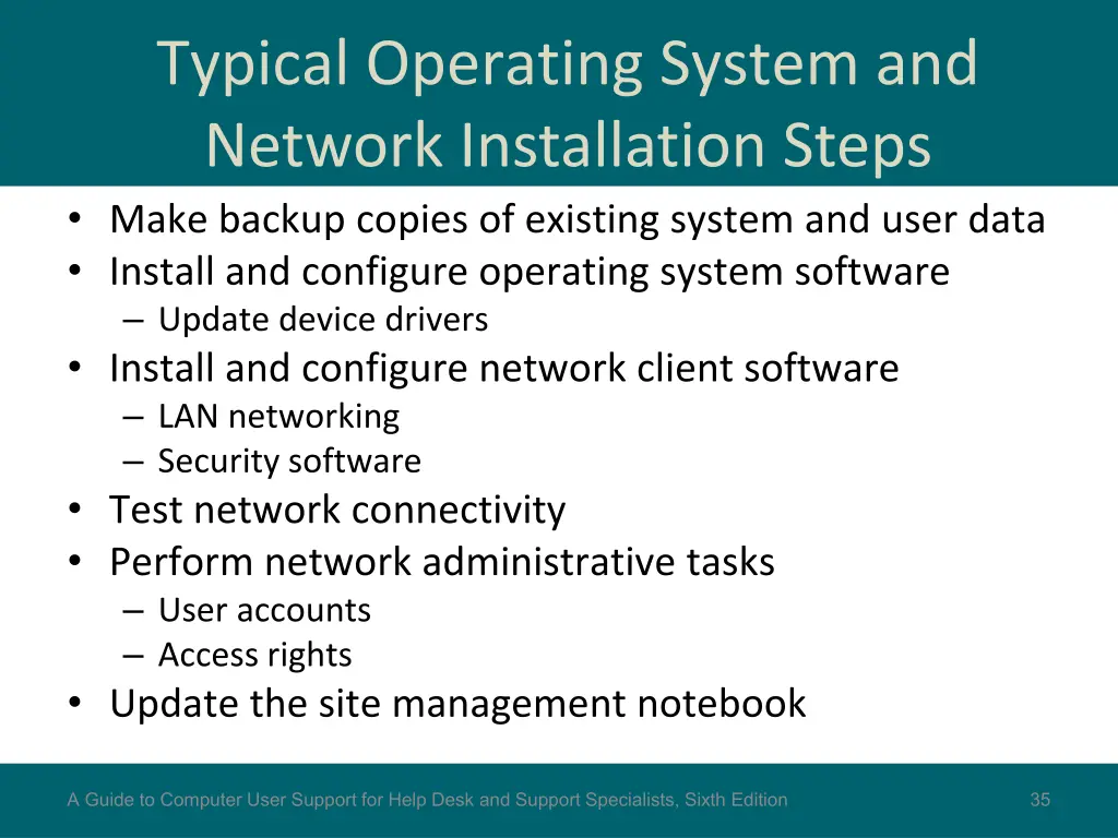 typical operating system and network installation