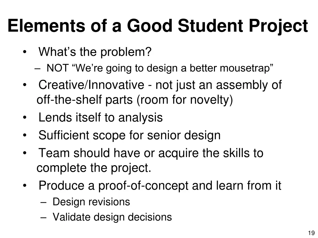 elements of a good student project 1