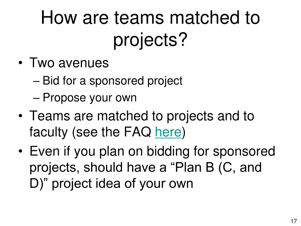 how are teams matched to projects two avenues 1