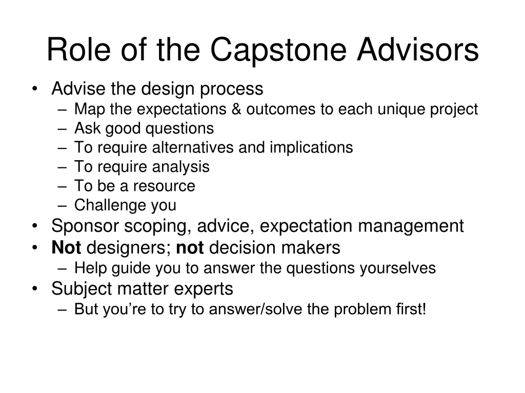 role of the capstone advisors