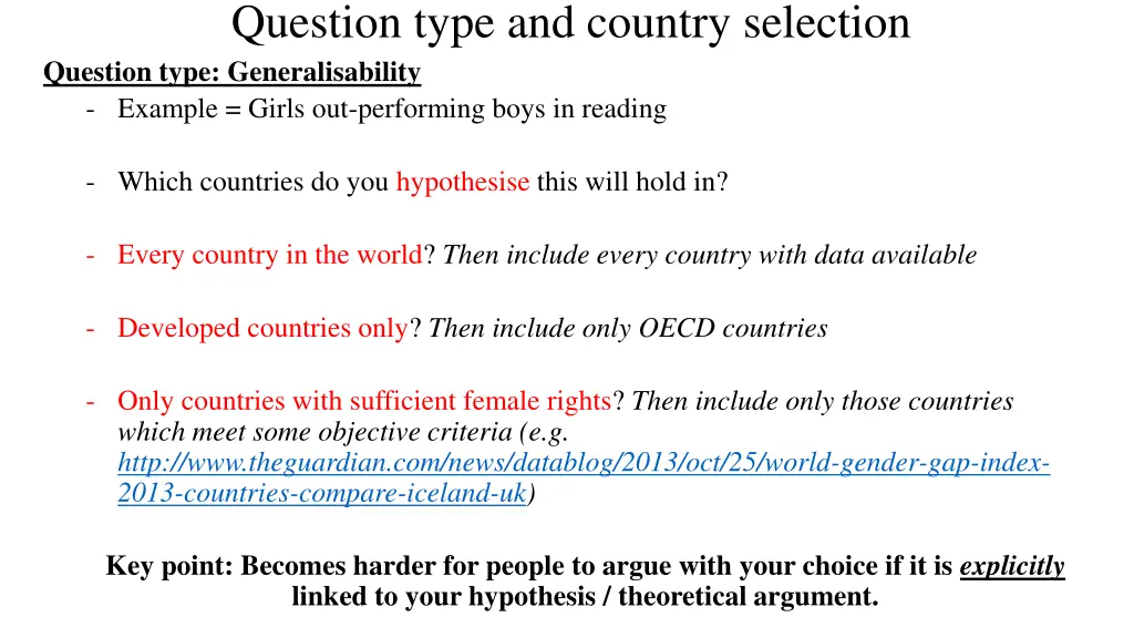 question type and country selection question type