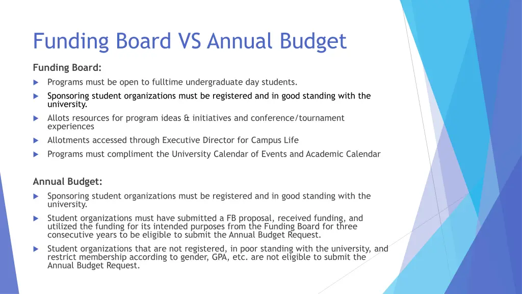 funding board vs annual budget