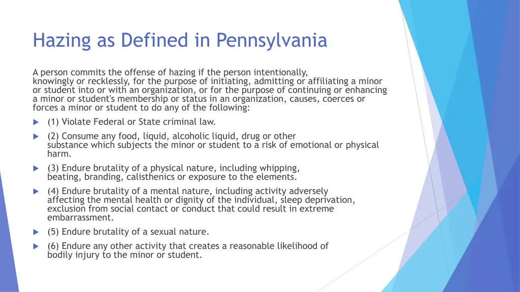 hazing as defined in pennsylvania