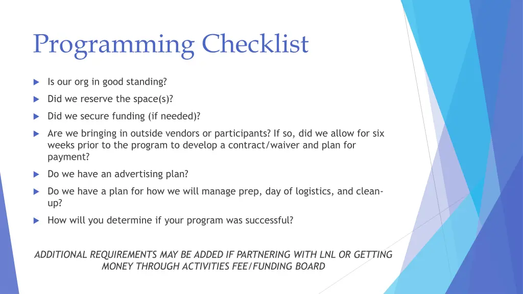 programming checklist