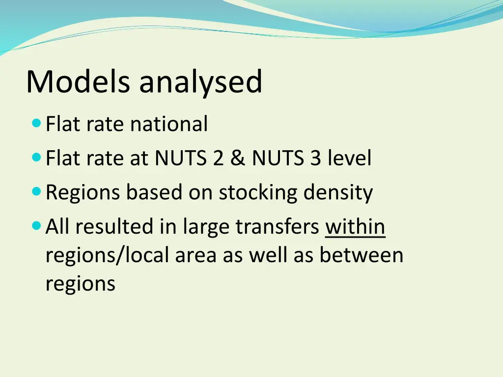 models analysed flat rate national flat rate