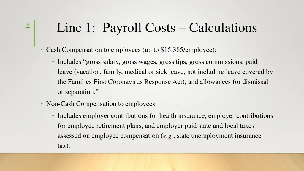 line 1 payroll costs calculations