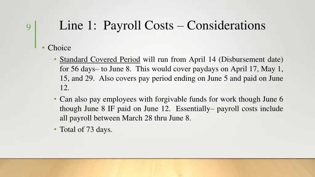 line 1 payroll costs considerations 3