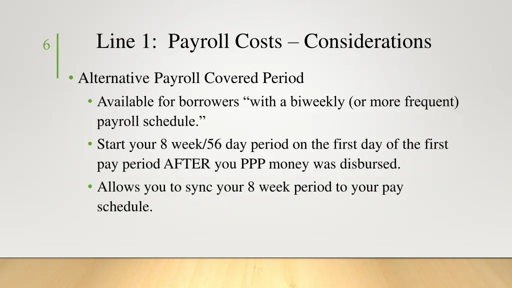 line 1 payroll costs considerations