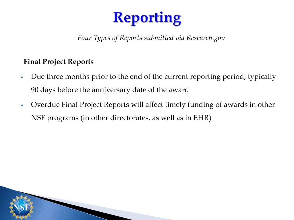 four types of reports submitted via research gov 2