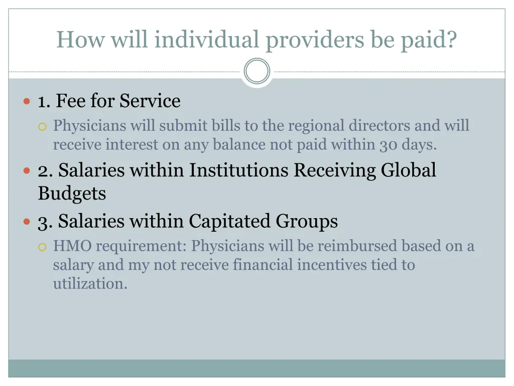 how will individual providers be paid