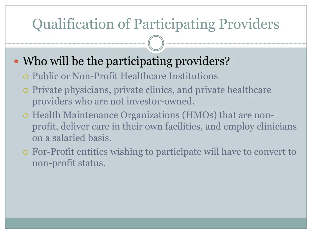 qualification of participating providers