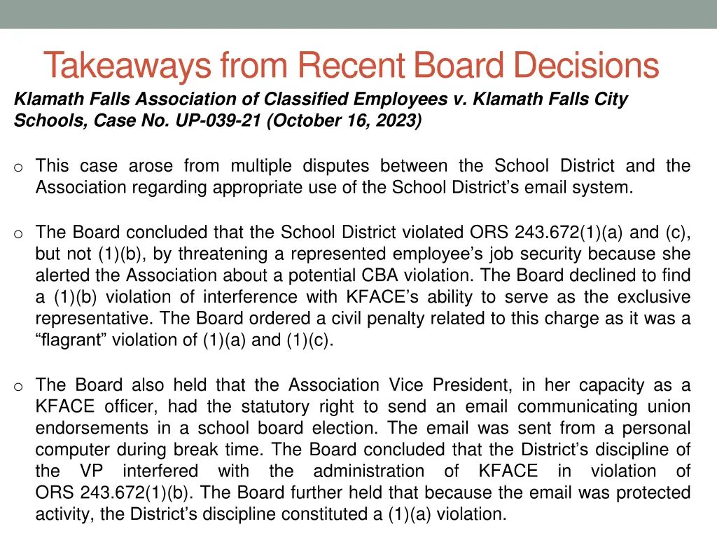 takeaways from recent board decisions klamath