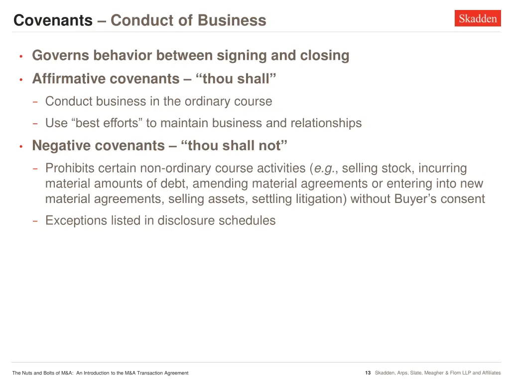 covenants conduct of business