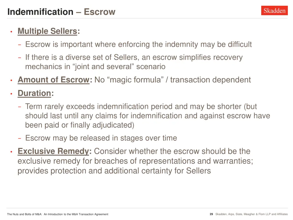 indemnification escrow