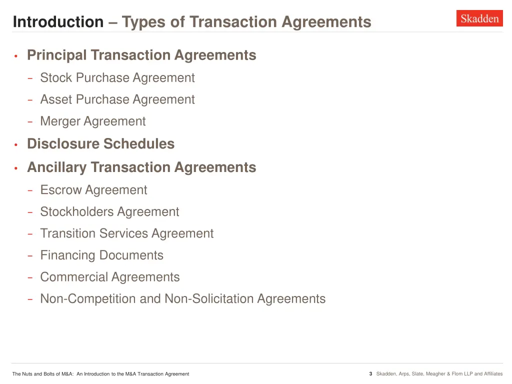 introduction types of transaction agreements