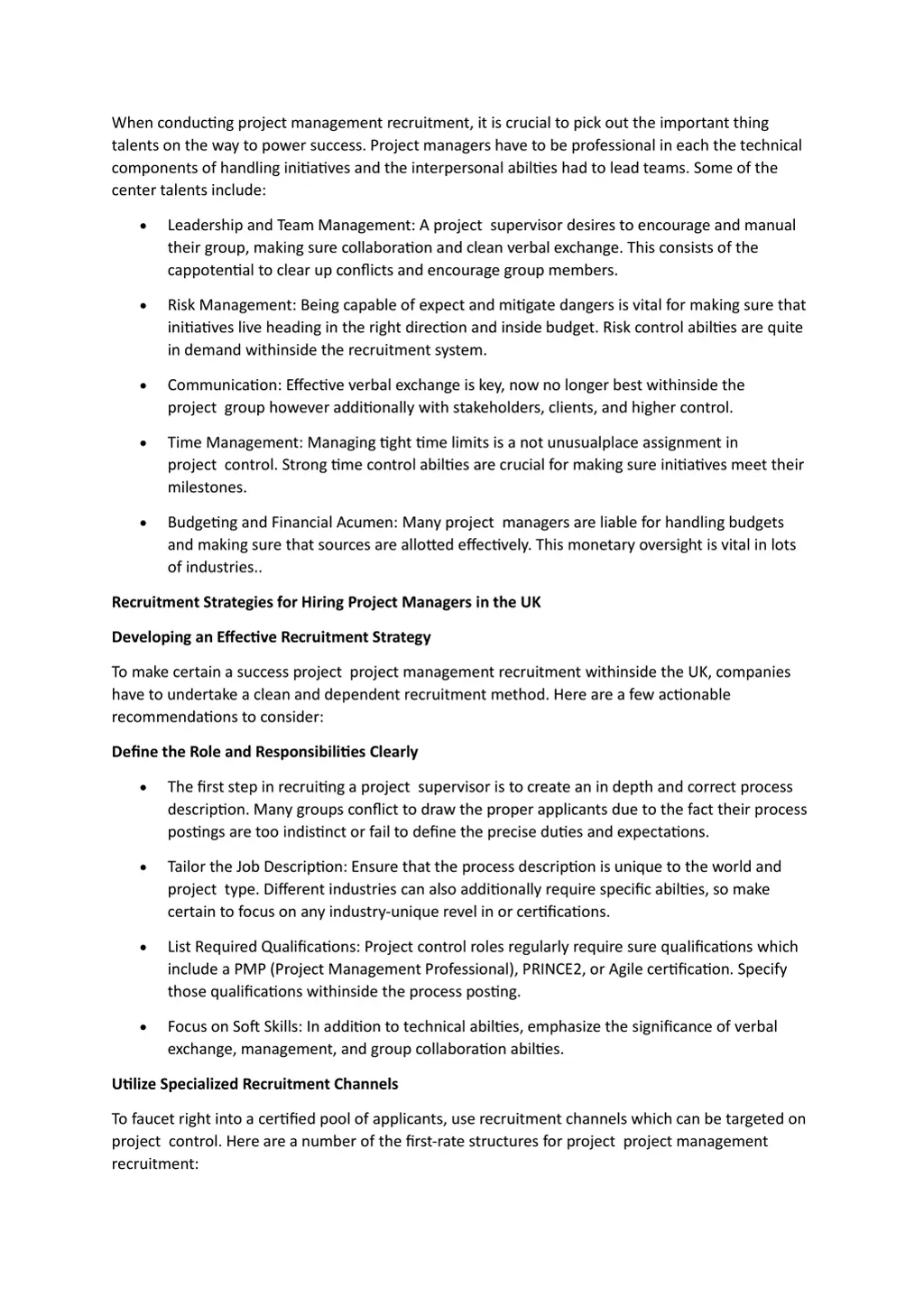 when conducting project management recruitment