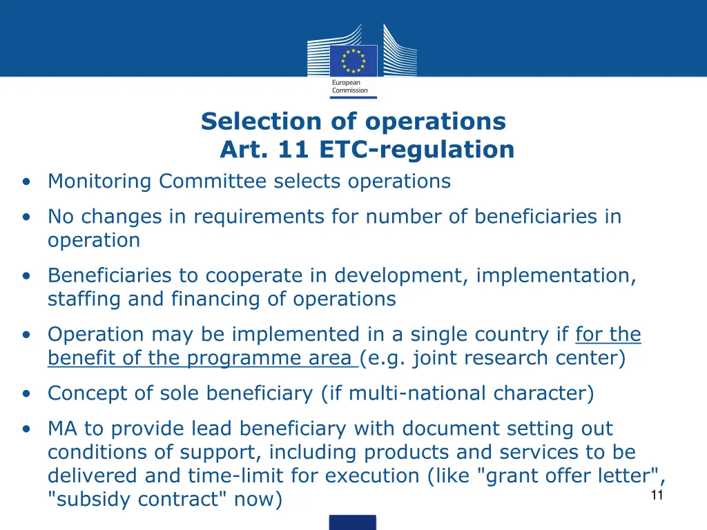 selection of operations art 11 etc regulation